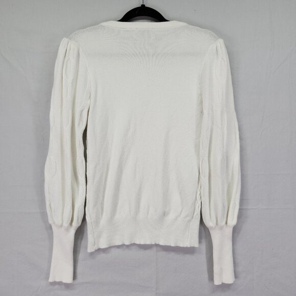 Elie Tahari Textured Pullover Sweater Size Large White Puff Extra Long Sleeve - Picture 2 of 9